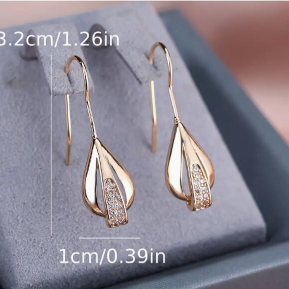 Long Bohemian Drop & Dangle Gold Earrings with CZ Stones - Picture 5 of 5